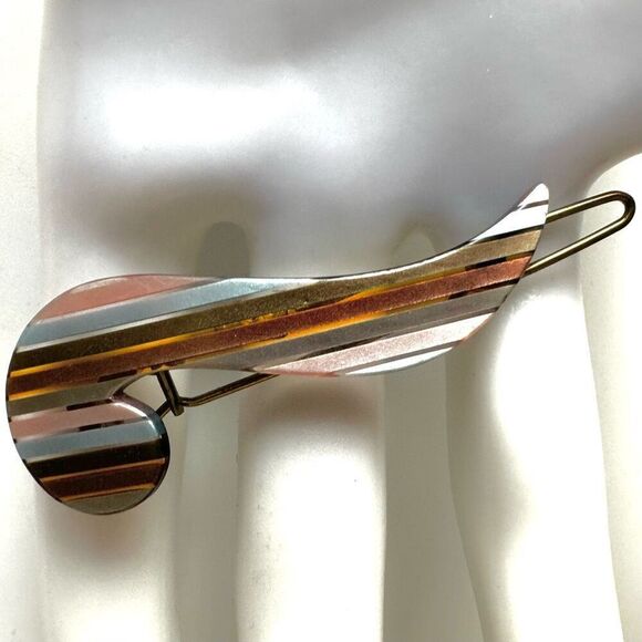 Vintage striped barrette stamped France - Picture 2 of 6